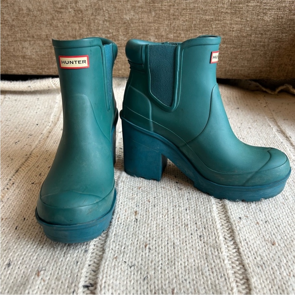 Teal Chunky Heel Hunter Boots